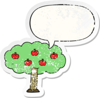 cartoon apple tree with speech bubble distressed distressed old sticker png