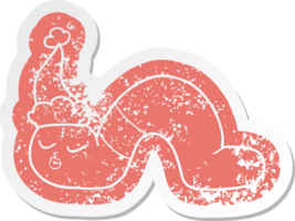 quirky cartoon distressed sticker of a worm wearing santa hat png