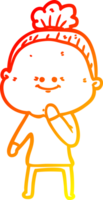 warm gradient line drawing of a cartoon happy old woman png