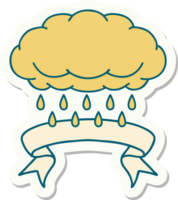 tattoo style sticker with banner of a cloud raining png