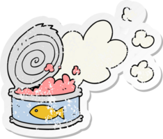 distressed sticker of a cartoon smelly can of fish png