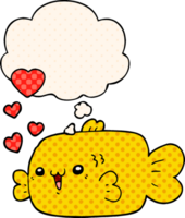 cute cartoon fish with love hearts with thought bubble in comic book style png