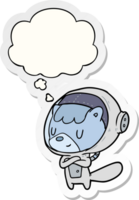 dibujos animados astronauta animal con pensamiento burbuja como un impreso pegatina png