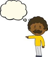 cartoon man with mustache pointing with thought bubble png