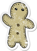 distressed sticker of a cartoon gingerbread man png