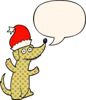 cute christmas cartoon dog with speech bubble in comic book style png