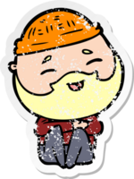 distressed sticker of a cartoon happy bearded man png