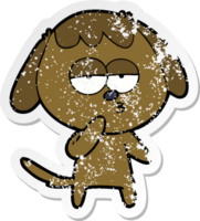 distressed sticker of a cartoon tired dog png