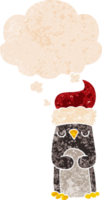 desenho animado Natal pinguim com pensamento bolha dentro grunge angustiado retro texturizado estilo png