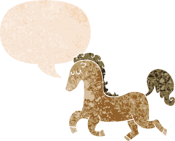 cartoon horse running with speech bubble in grunge distressed retro textured style png