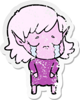 distressed sticker of a cartoon crying elf girl png