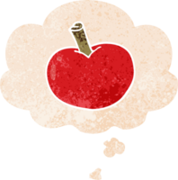 cartoon apple with thought bubble in grunge distressed retro textured style png