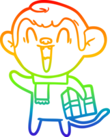 rainbow gradient line drawing of a cartoon laughing monkey png