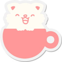 lindo gatito en la etiqueta engomada de la taza de café png