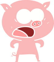 cochon de dessin animé de style couleur plat criant png