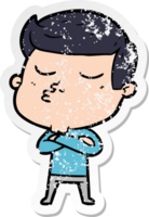 distressed sticker of a cartoon model guy pouting png