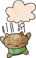 cartoon jumping bear with thought bubble in grunge texture style png