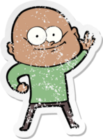 distressed sticker of a cartoon bald man staring png