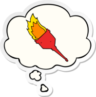 cartoon flaming torch with thought bubble as a printed sticker png