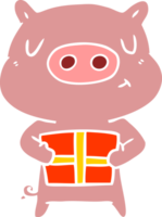 cochon de noël dessin animé style couleur plat png