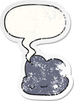 mignonne dessin animé nuage avec discours bulle affligé affligé vieux autocollant png