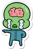 sticker of a cartoon big brain alien crying png