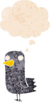 cartoon bird with thought bubble in grunge distressed retro textured style png