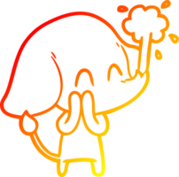 warm helling lijn tekening van een schattig tekenfilm olifant spuiten water png