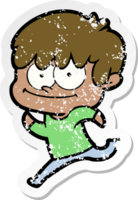 distressed sticker of a happy cartoon man png