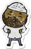 distressed sticker of a cartoon happy bearded man png