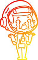 warm gradient line drawing of a cartoon crying astronaut png