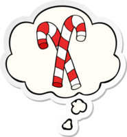 tecknad serie godis käppar med trodde bubbla som en tryckt klistermärke png