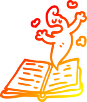 warm gradient line drawing of a cartoon spell book with ghost png