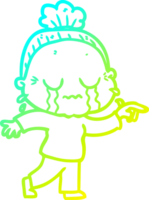 cold gradient line drawing of a cartoon crying old lady png