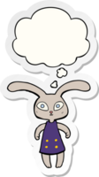 cute cartoon rabbit with thought bubble as a printed sticker png