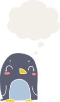cartoon penguin with thought bubble in retro style png