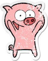 distressed sticker of a happy pig cartoon png