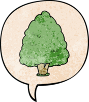 dibujos animados alto árbol con habla burbuja en retro textura estilo png