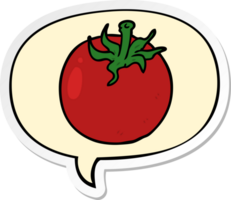 desenho animado fresco tomate com discurso bolha adesivo png