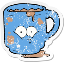 distressed sticker of a cartoon dirty office mug png