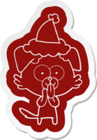 quirky cartoon  sticker of a dog with tongue sticking out wearing santa hat png