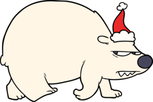 hand drawn line drawing of a angry polar bear wearing santa hat png