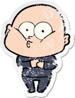 distressed sticker of a cartoon bald man staring png