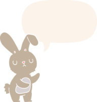 mignonne dessin animé lapin avec discours bulle dans rétro style png