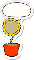 schattig tekenfilm bloem met toespraak bubbel sticker png