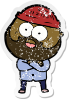 distressed sticker of a cartoon bearded man png