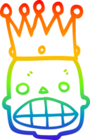 rainbow gradient line drawing of a cartoon spooky skull face with crown png