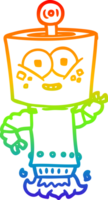 rainbow gradient line drawing of a happy cartoon robot png
