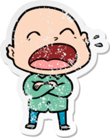 distressed sticker of a cartoon shouting bald man png