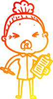 warm gradient line drawing of a cartoon angry old woman png